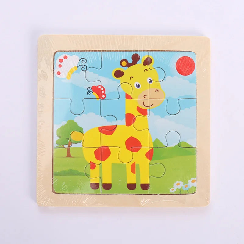 Kids Wooden Animals Puzzle Game 11X11CM Cartoon Traffic