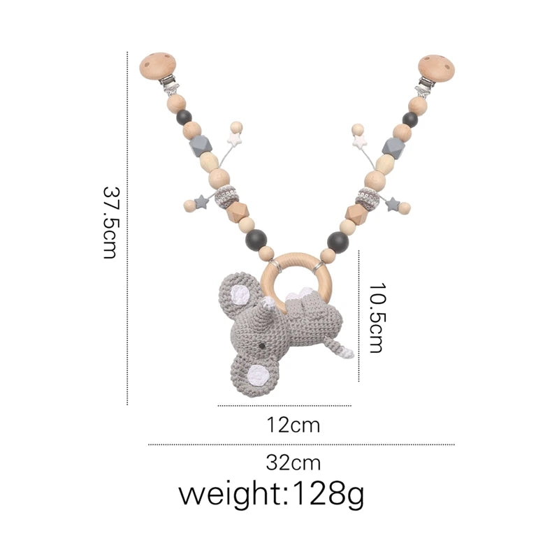 0 6 12 Month Wooden Crochet Baby Car Chain Hanging Pram Toy Rattle Crib Bell Animal Mobiles Gym Stroller Pendants Toddler Gifts