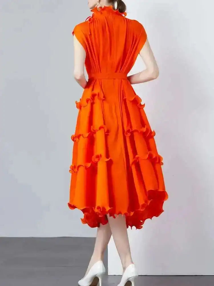 LANMREM Fashion Ruffles Pleated Party Dress