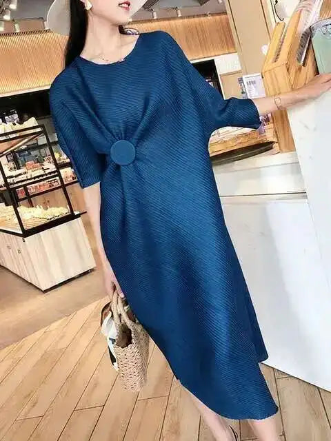 LANMREM Irregular Women Pleated Dress