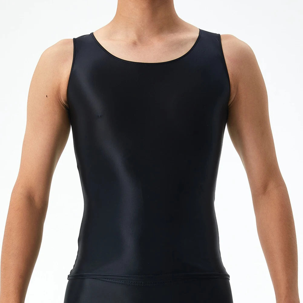 Men's Top Casual Oil Shiny Sleeveless Smooth