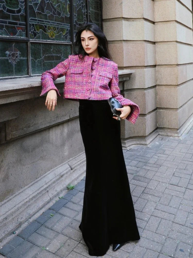 ADAgirl Velvet Black Skirts for Women Elegant High Waist