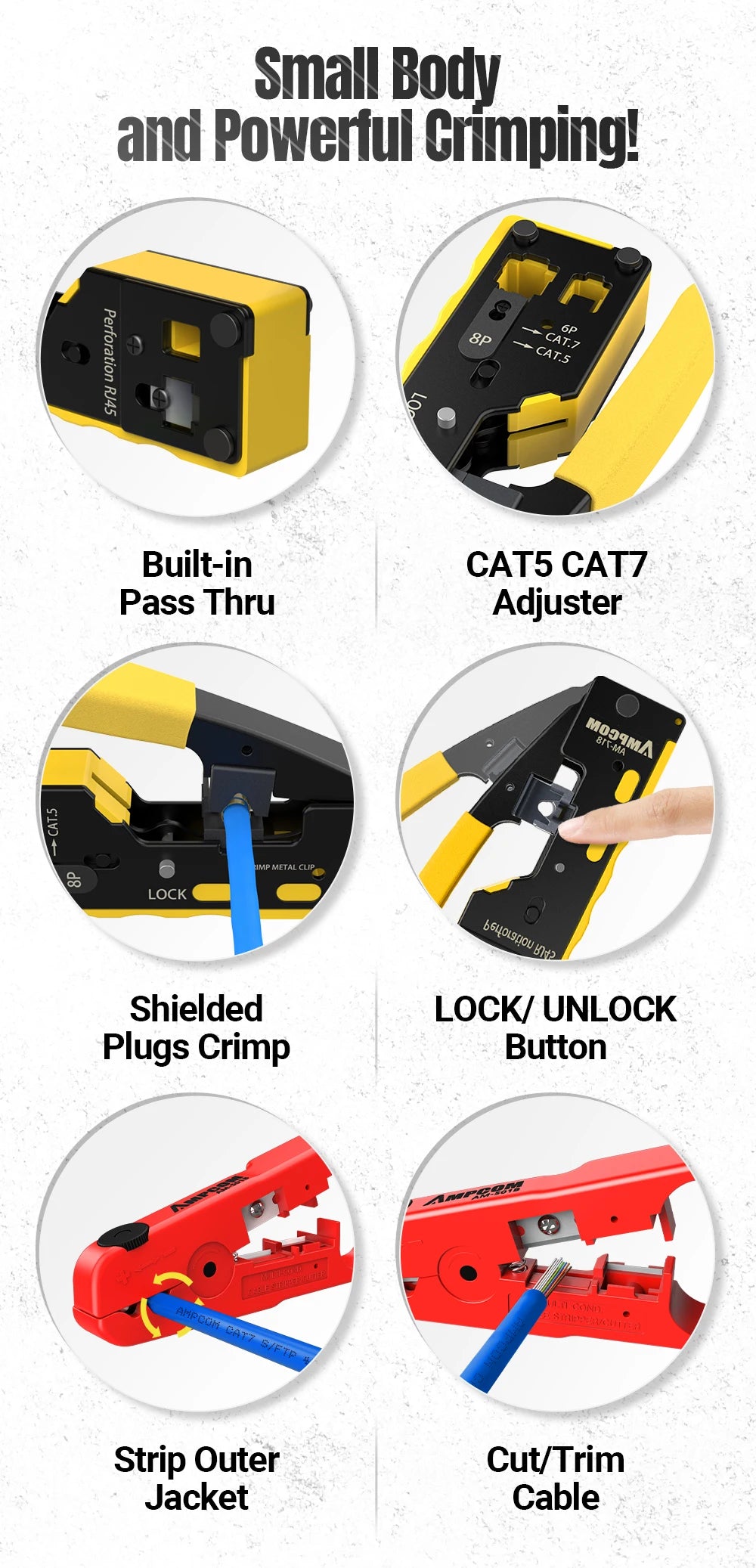AMPCOM EZ-Type RJ45 Crimper with Wire Strip