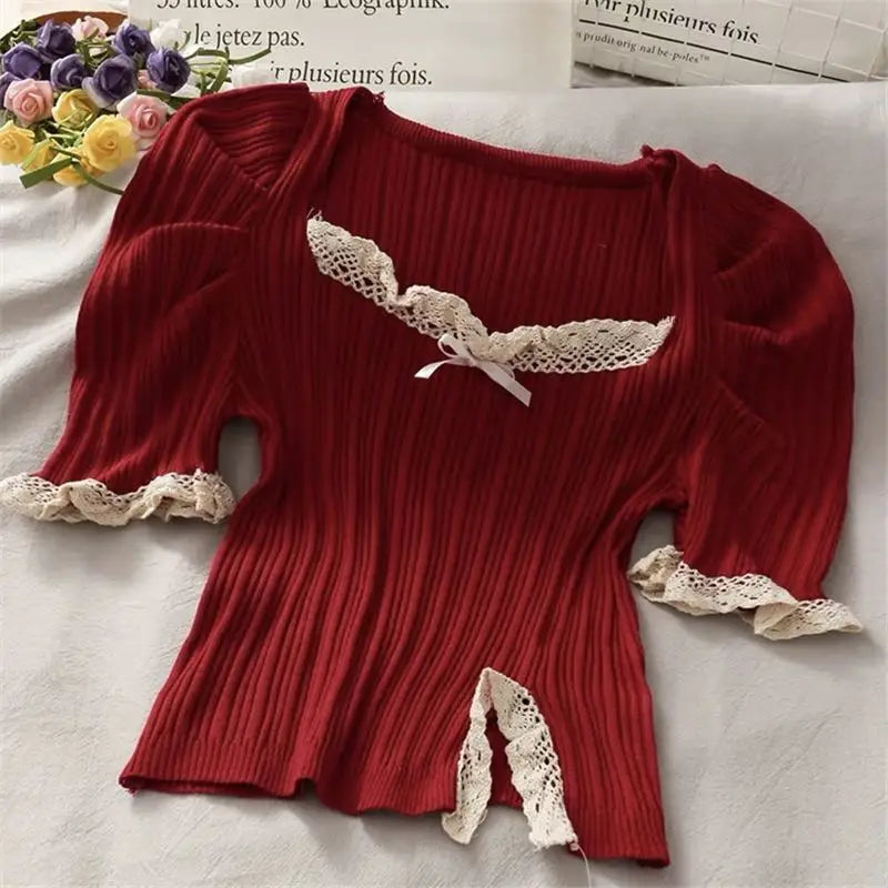 Knitted Sweater Slim Fit Square Neck