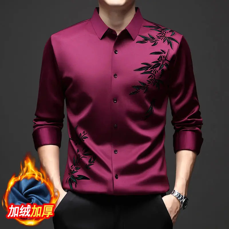 Autumn Winter Plus Fleece Men Shirts Printing