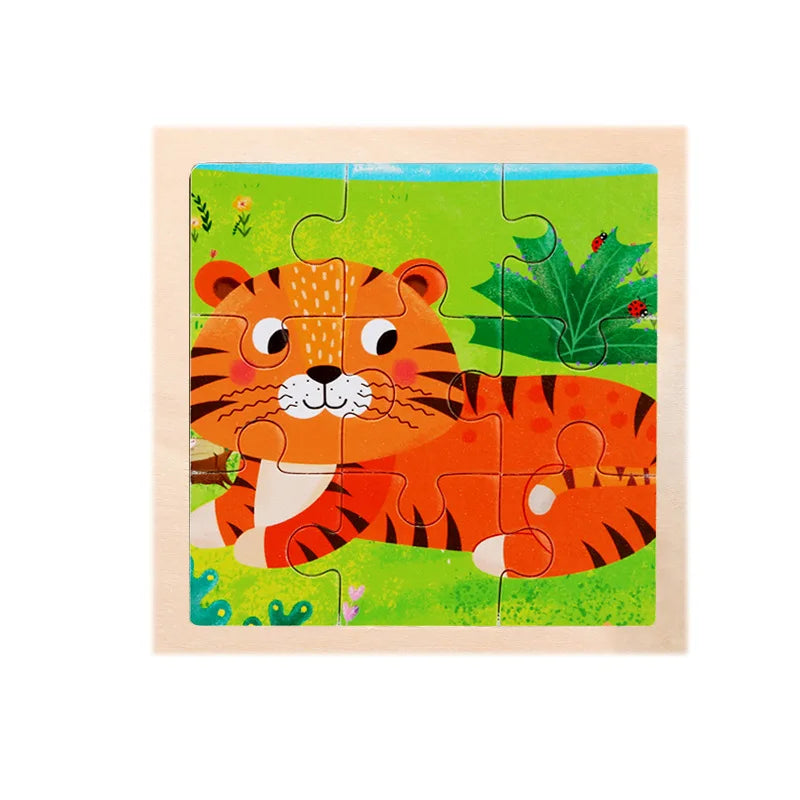 Kids Wooden Animals Puzzle Game 11X11CM Cartoon Traffic