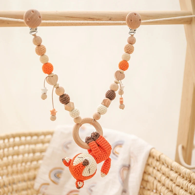 0 6 12 Month Wooden Crochet Baby Car Chain Hanging Pram Toy Rattle Crib Bell Animal Mobiles Gym Stroller Pendants Toddler Gifts