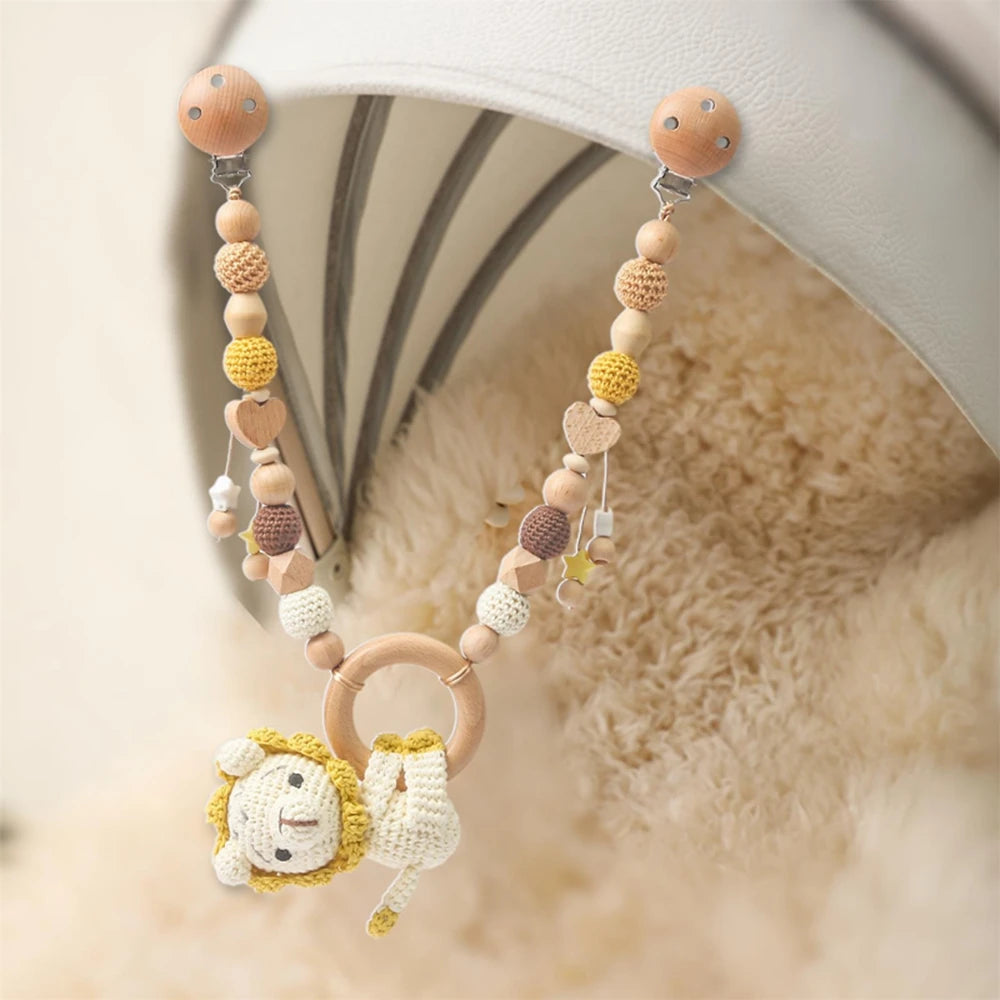 0 6 12 Month Wooden Crochet Baby Car Chain Hanging Pram Toy Rattle Crib Bell Animal Mobiles Gym Stroller Pendants Toddler Gifts