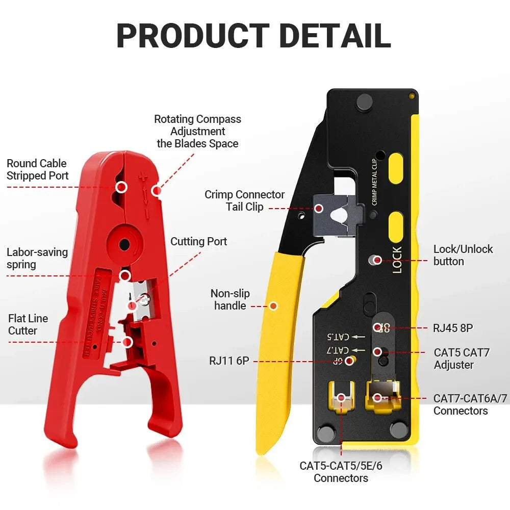 AMPCOM EZ-Type RJ45 Crimper with Wire Strip
