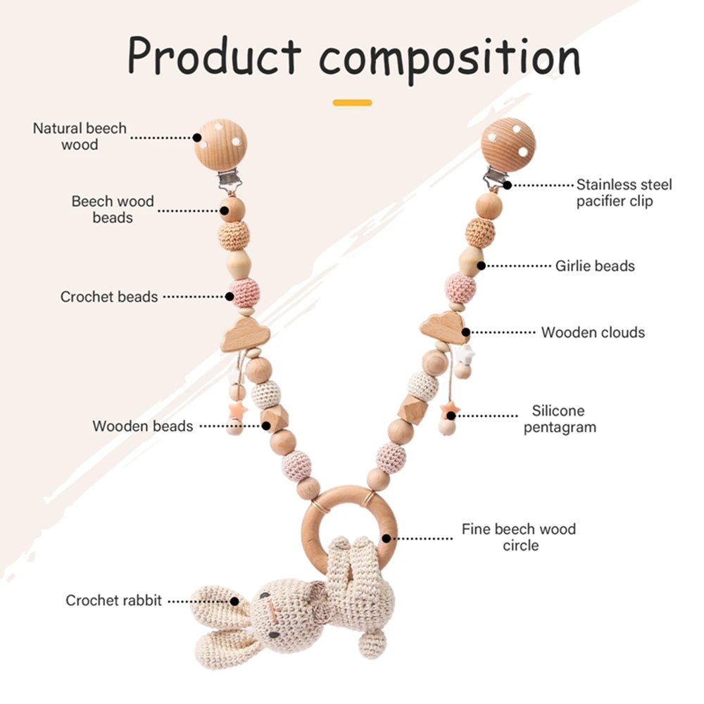 0 6 12 Month Wooden Crochet Baby Car Chain Hanging Pram Toy Rattle Crib Bell Animal Mobiles Gym Stroller Pendants Toddler Gifts