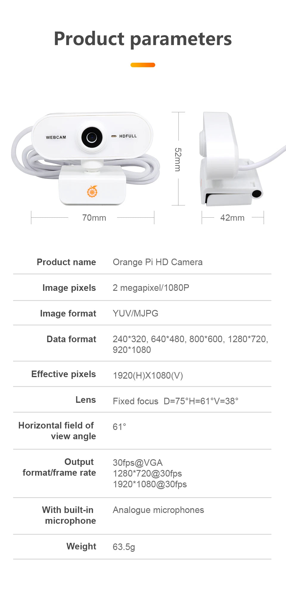 Orange Pi 1080P Mini HD Camera 360 Horizontal Rotation