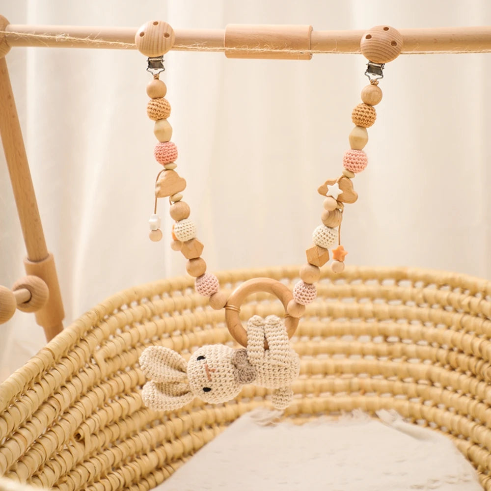 0 6 12 Month Wooden Crochet Baby Car Chain Hanging Pram Toy Rattle Crib Bell Animal Mobiles Gym Stroller Pendants Toddler Gifts
