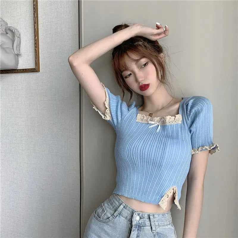 Knitted Sweater Slim Fit Square Neck