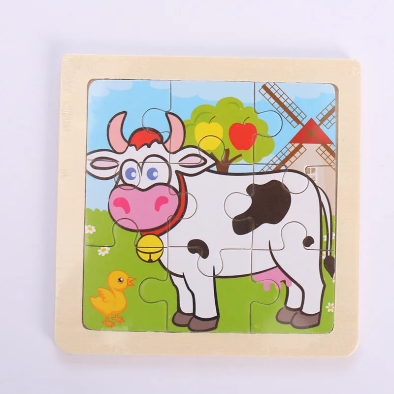 Kids Wooden Animals Puzzle Game 11X11CM Cartoon Traffic