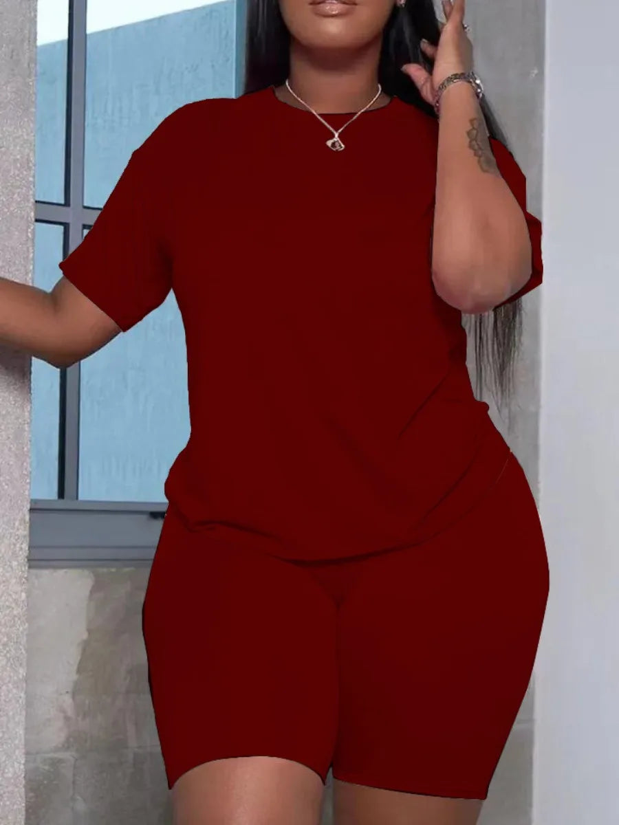 LW Basic Plus Size Summer Women's Suit Short
