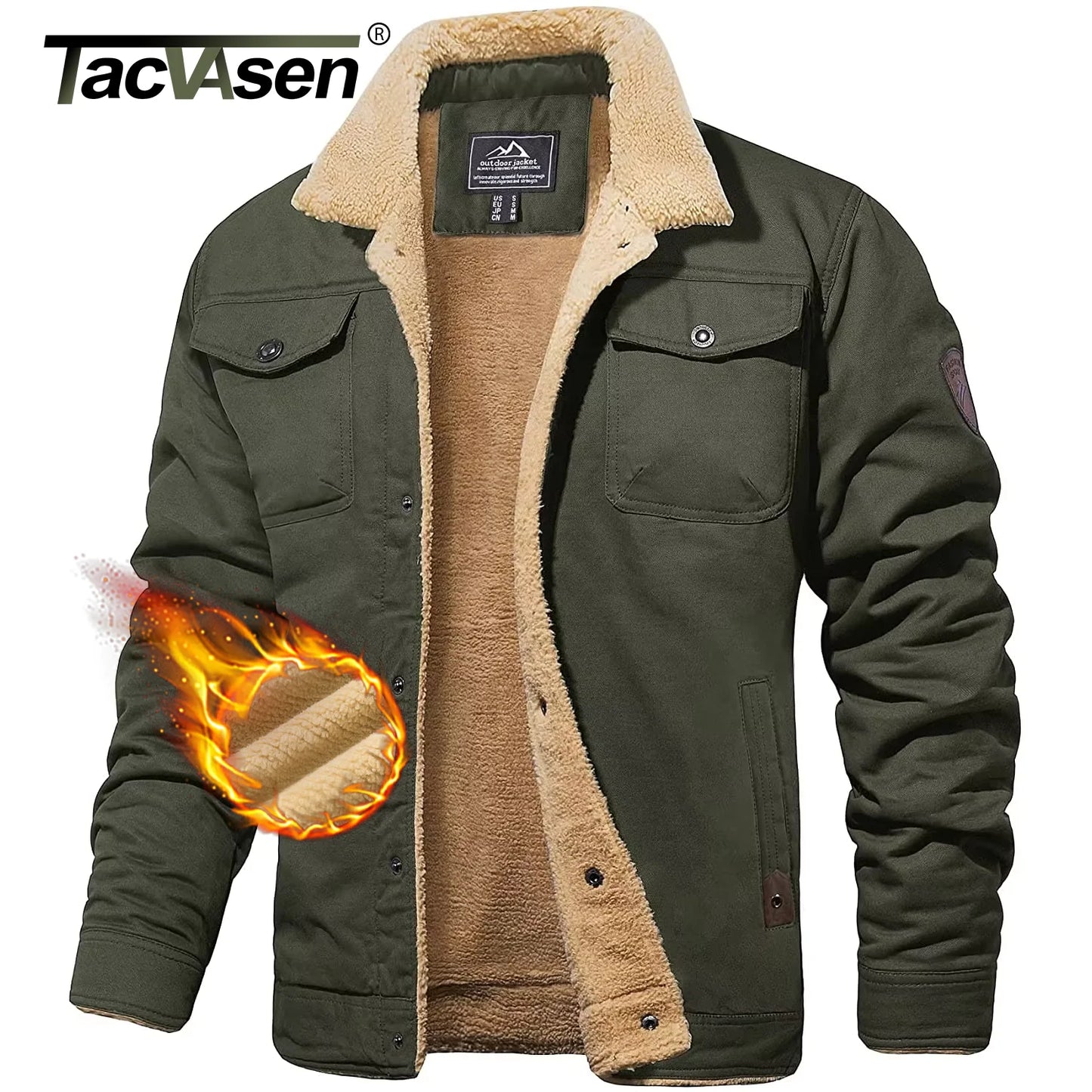 TACVASEN Turn-down Collar Winter Cotton Jackets