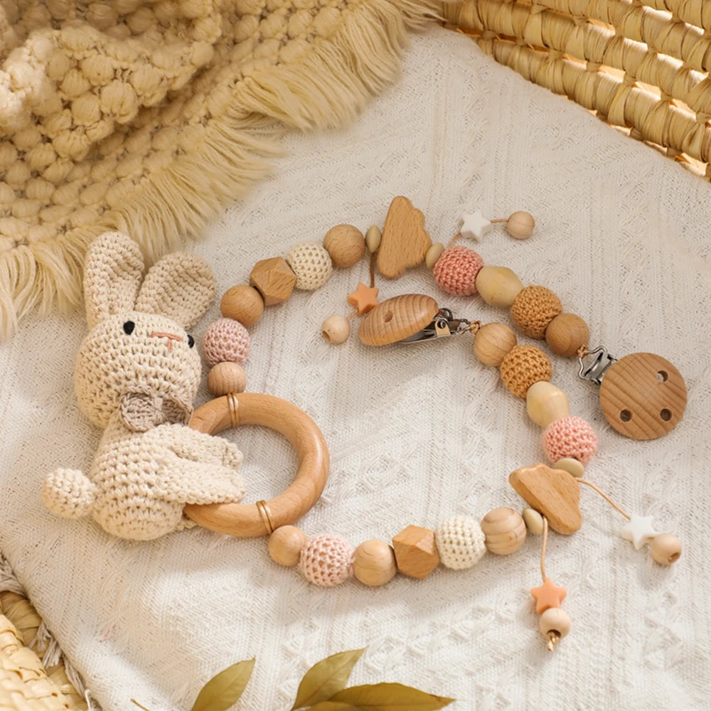 0 6 12 Month Wooden Crochet Baby Car Chain Hanging Pram Toy Rattle Crib Bell Animal Mobiles Gym Stroller Pendants Toddler Gifts