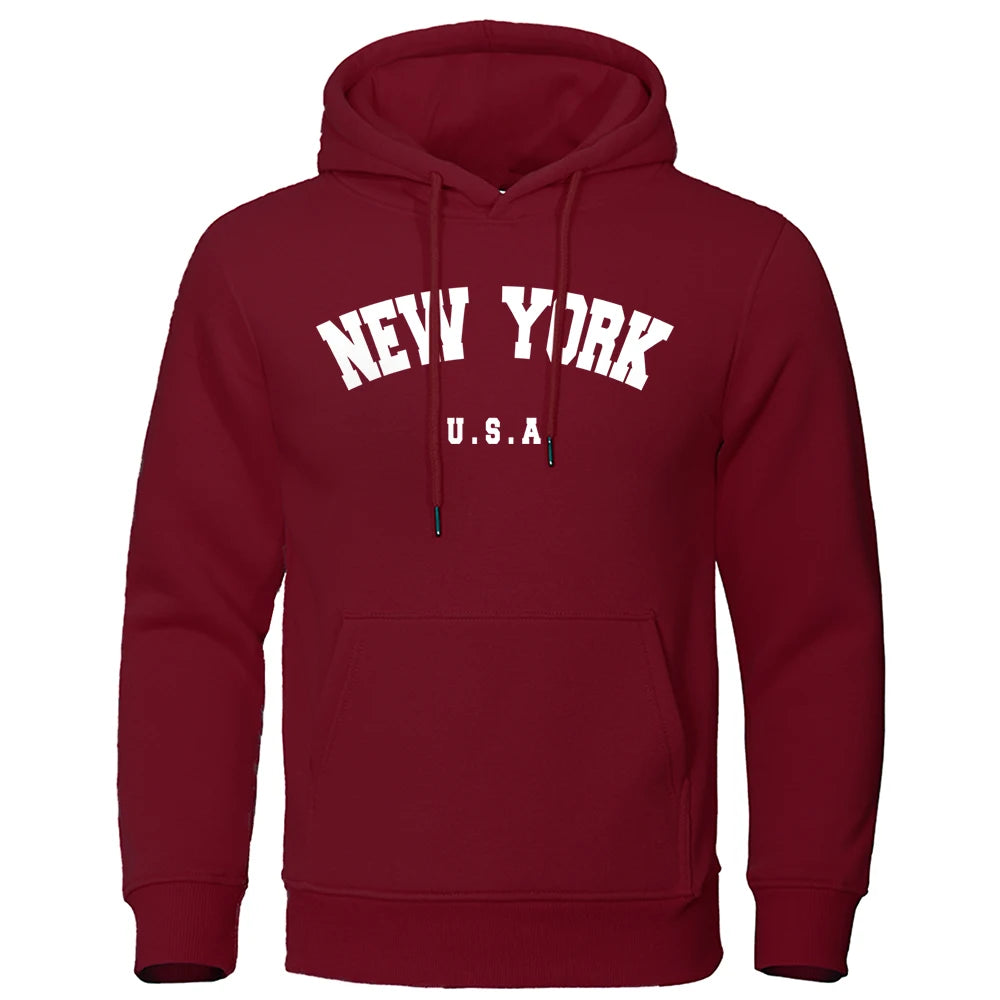 NEW YORK Letter U.S.A City Print Hoody Men Fashion
