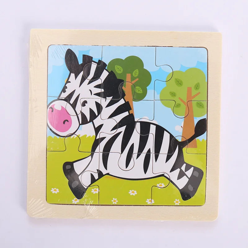 Kids Wooden Animals Puzzle Game 11X11CM Cartoon Traffic