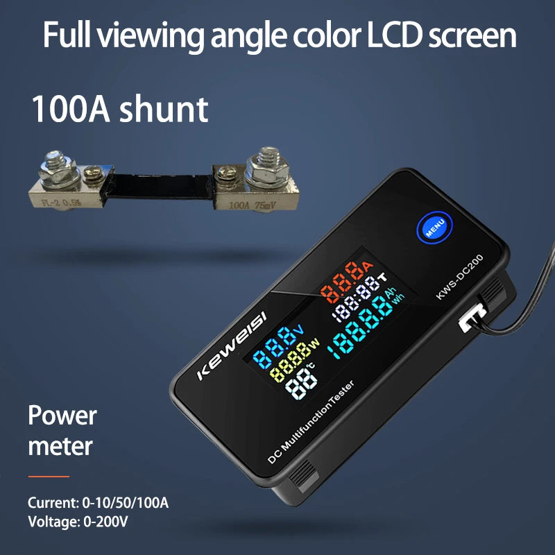 DC200 Digital Voltmeter KWS 50A/100A DC Power Monitor