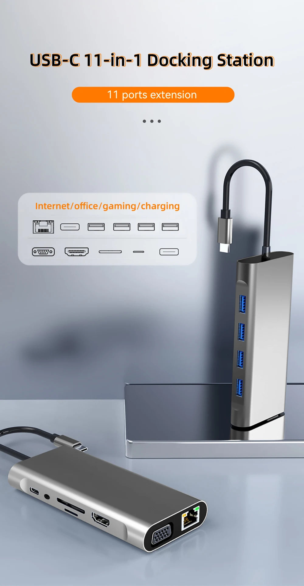11 in 1 USB C HUB Type C to 4K HDMI-compatible USB 3.0 A