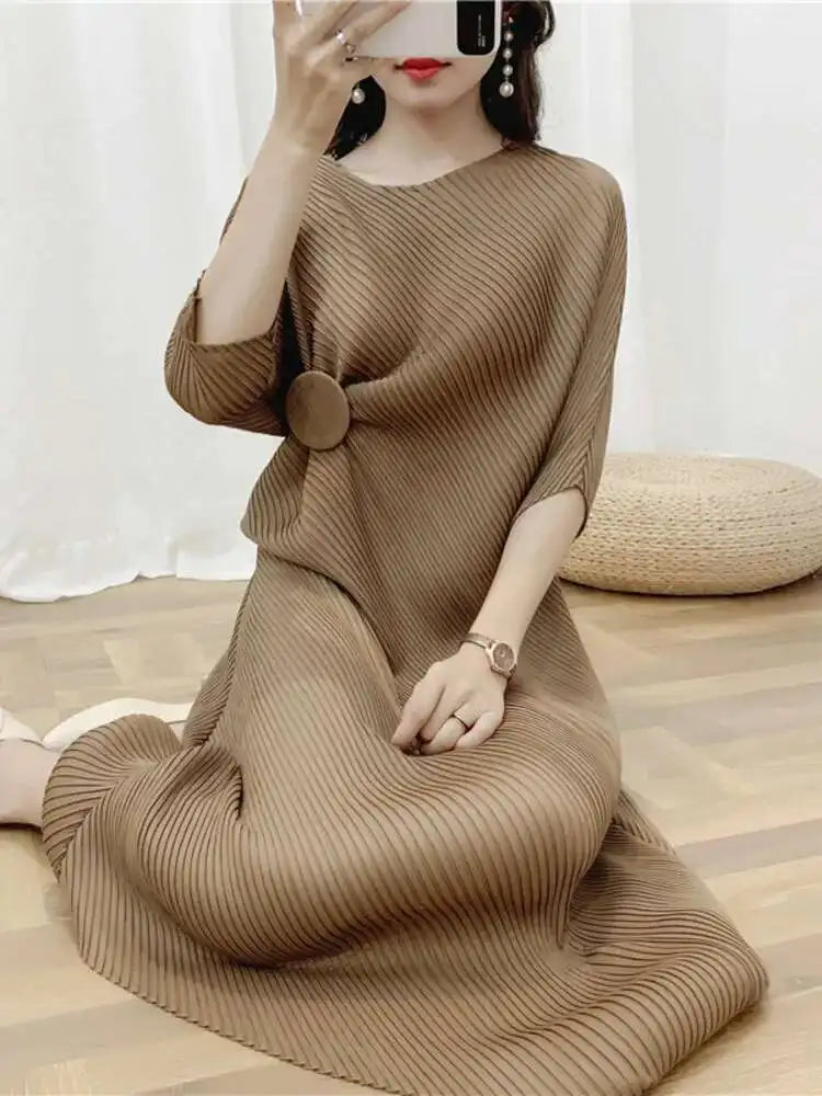 LANMREM Irregular Women Pleated Dress