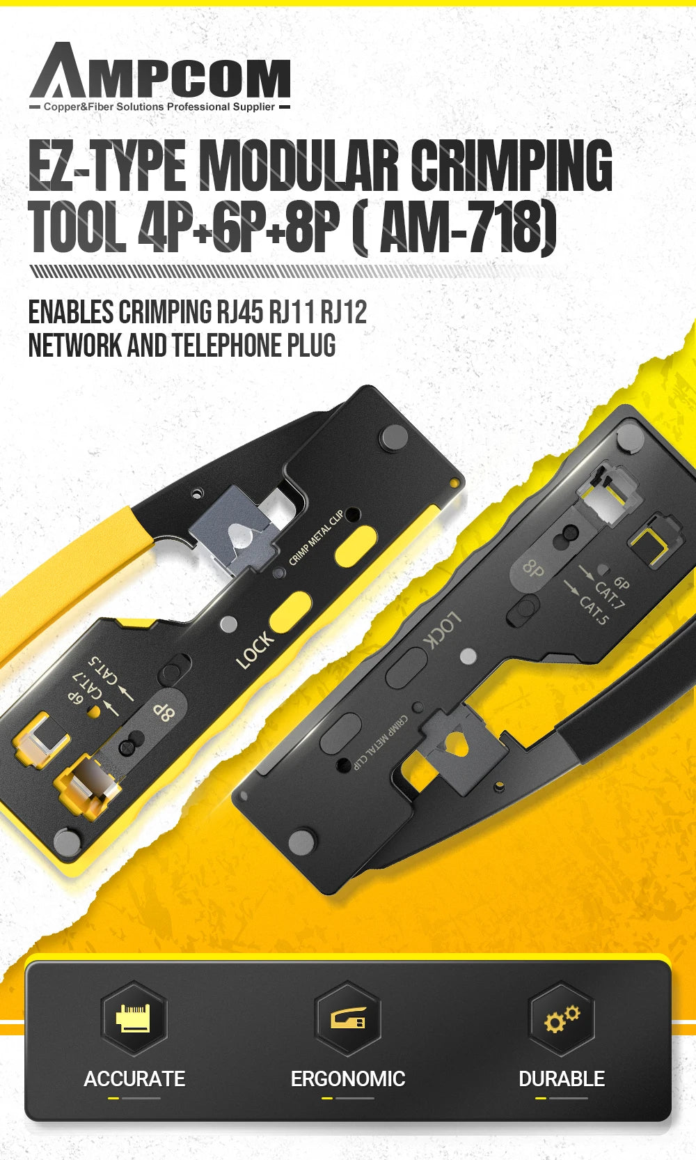 AMPCOM EZ-Type RJ45 Crimper with Wire Strip