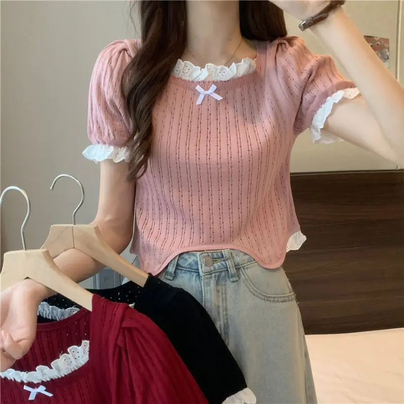 Knitted Sweater Slim Fit Square Neck