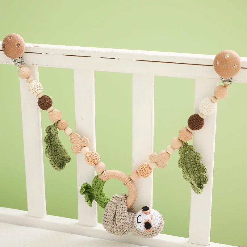 0 6 12 Month Wooden Crochet Baby Car Chain Hanging Pram Toy Rattle Crib Bell Animal Mobiles Gym Stroller Pendants Toddler Gifts