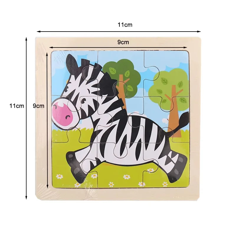 Kids Wooden Animals Puzzle Game 11X11CM Cartoon Traffic