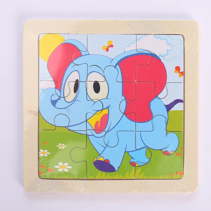 Kids Wooden Animals Puzzle Game 11X11CM Cartoon Traffic
