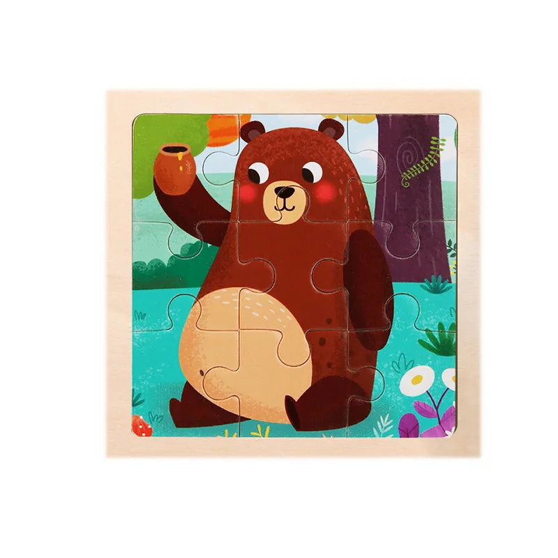 Kids Wooden Animals Puzzle Game 11X11CM Cartoon Traffic