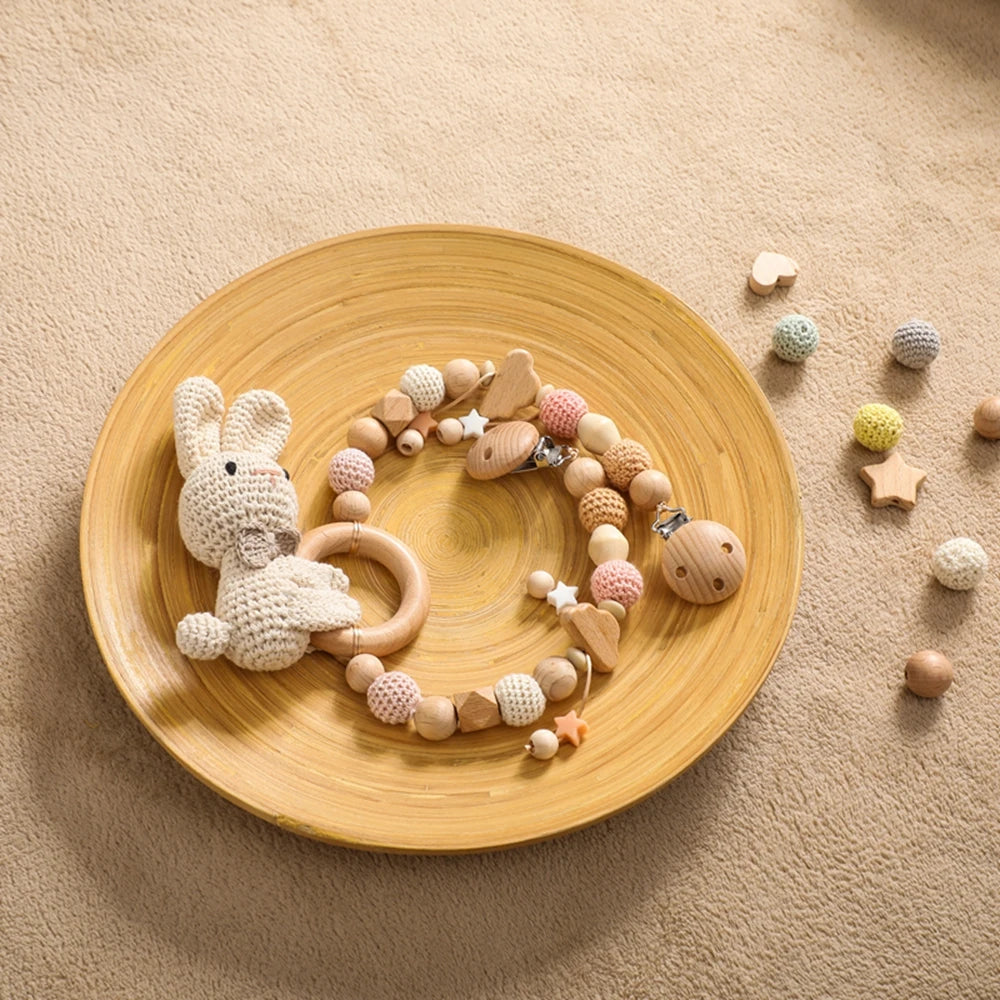 0 6 12 Month Wooden Crochet Baby Car Chain Hanging Pram Toy Rattle Crib Bell Animal Mobiles Gym Stroller Pendants Toddler Gifts
