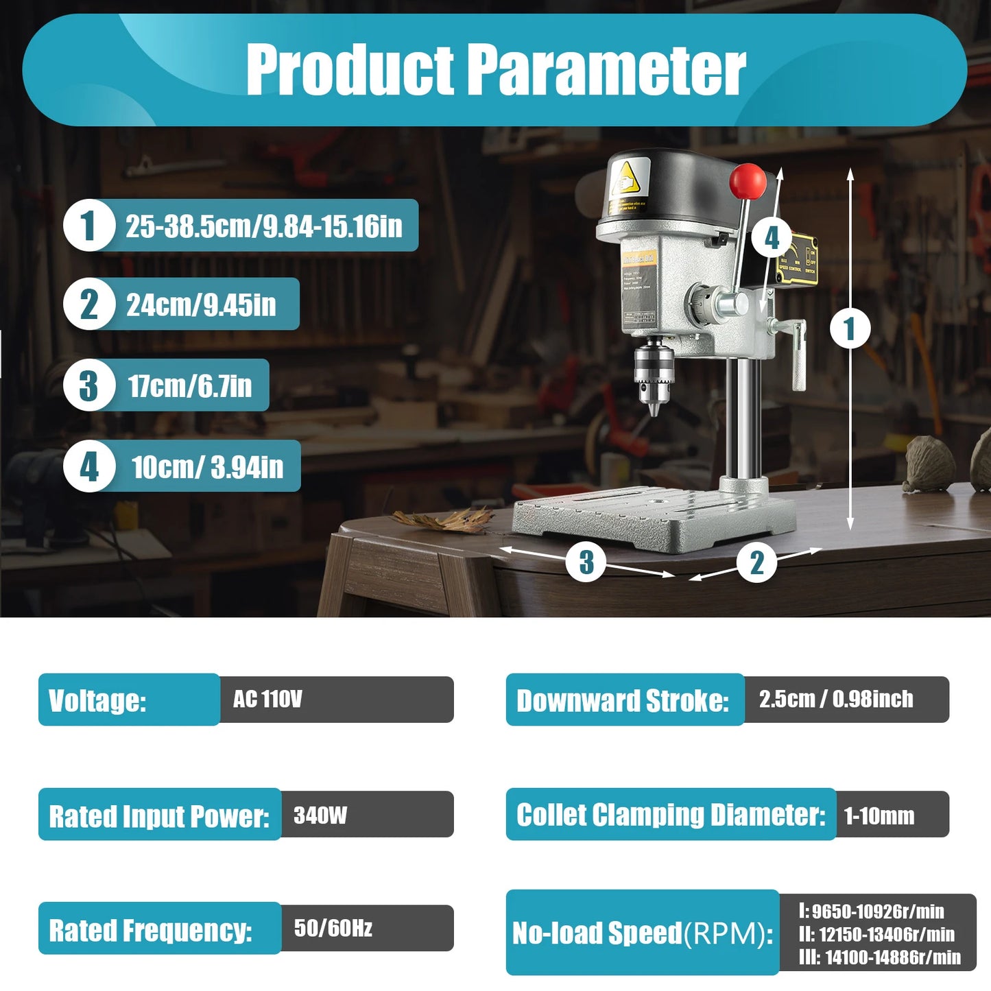 Mini Benchtop Drill Press 340W 110V Electric Wood Drilling Machine