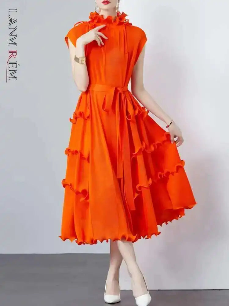 LANMREM Fashion Ruffles Pleated Party Dress