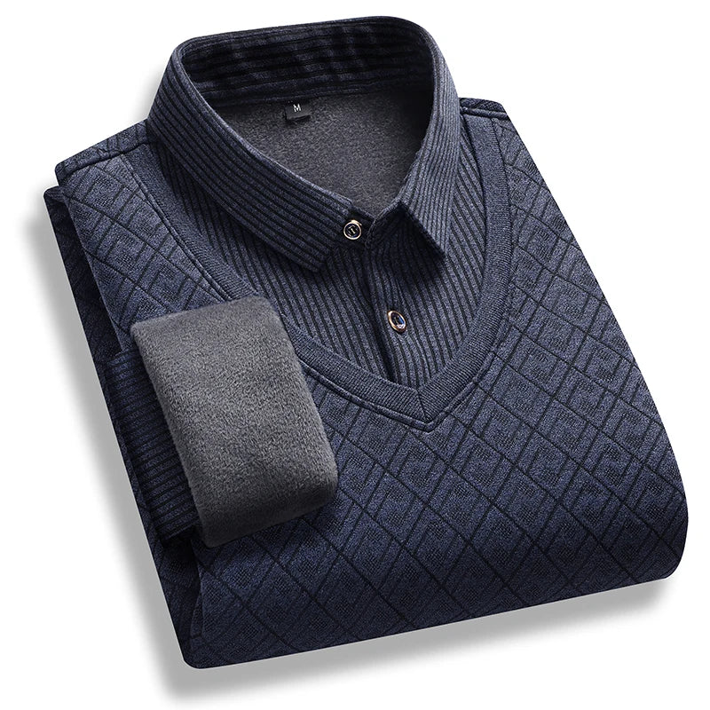 Retro Winter Pullovers Men Polo Neck Sweaters Fashion Striped