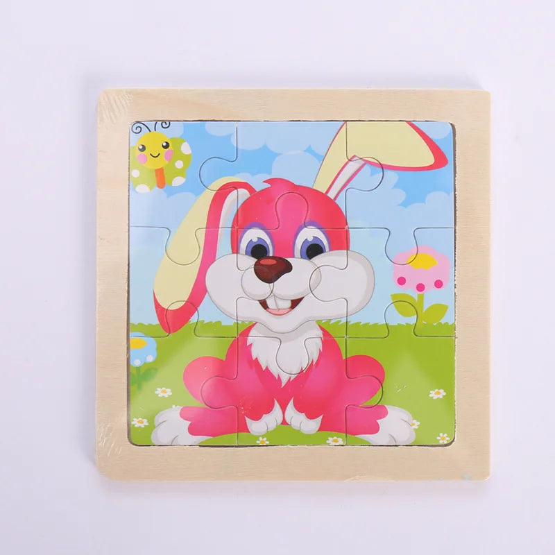Kids Wooden Animals Puzzle Game 11X11CM Cartoon Traffic
