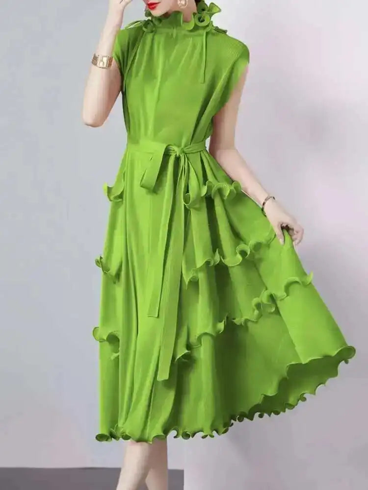 LANMREM Fashion Ruffles Pleated Party Dress