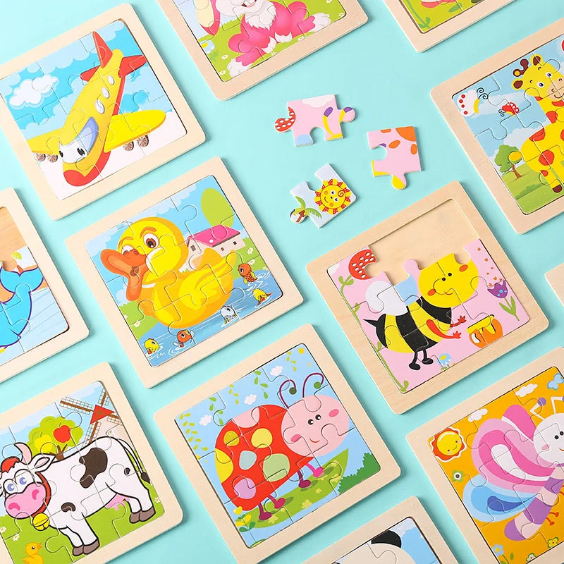 Kids Wooden Animals Puzzle Game 11X11CM Cartoon Traffic