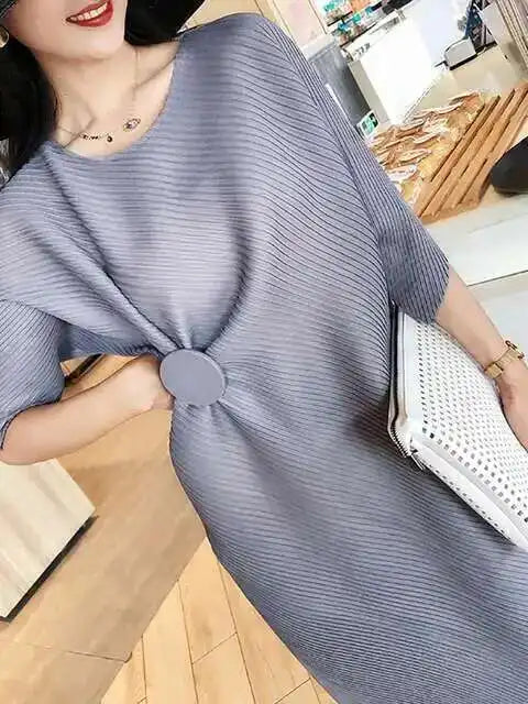 LANMREM Irregular Women Pleated Dress