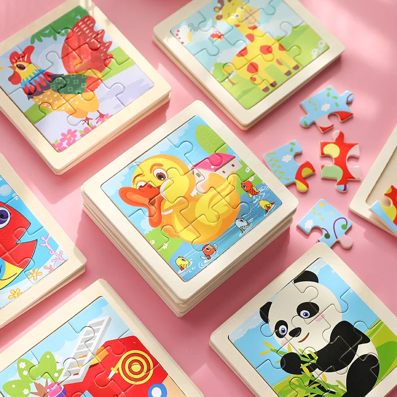 Kids Wooden Animals Puzzle Game 11X11CM Cartoon Traffic