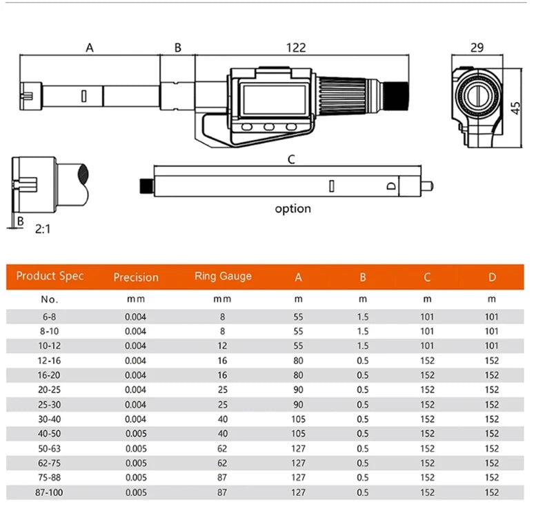 Digital Three-Claw/three-Point Inner Diameter Micrometer