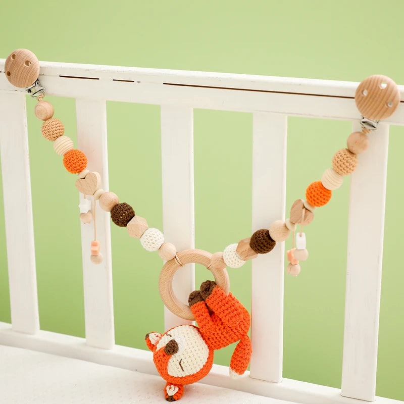 0 6 12 Month Wooden Crochet Baby Car Chain Hanging Pram Toy Rattle Crib Bell Animal Mobiles Gym Stroller Pendants Toddler Gifts