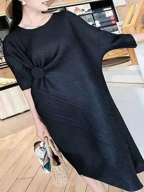 LANMREM Irregular Women Pleated Dress
