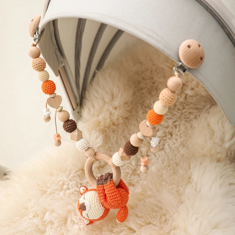 0 6 12 Month Wooden Crochet Baby Car Chain Hanging Pram Toy Rattle Crib Bell Animal Mobiles Gym Stroller Pendants Toddler Gifts