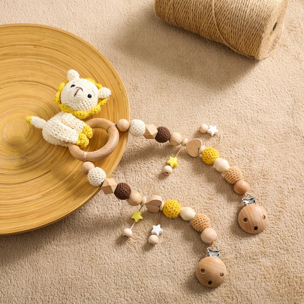 0 6 12 Month Wooden Crochet Baby Car Chain Hanging Pram Toy Rattle Crib Bell Animal Mobiles Gym Stroller Pendants Toddler Gifts