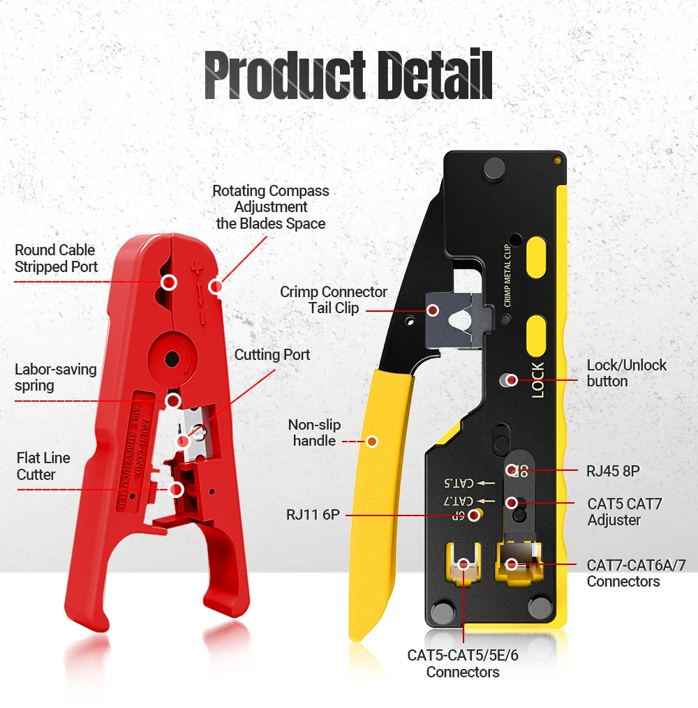 AMPCOM EZ-Type RJ45 Crimper with Wire Strip