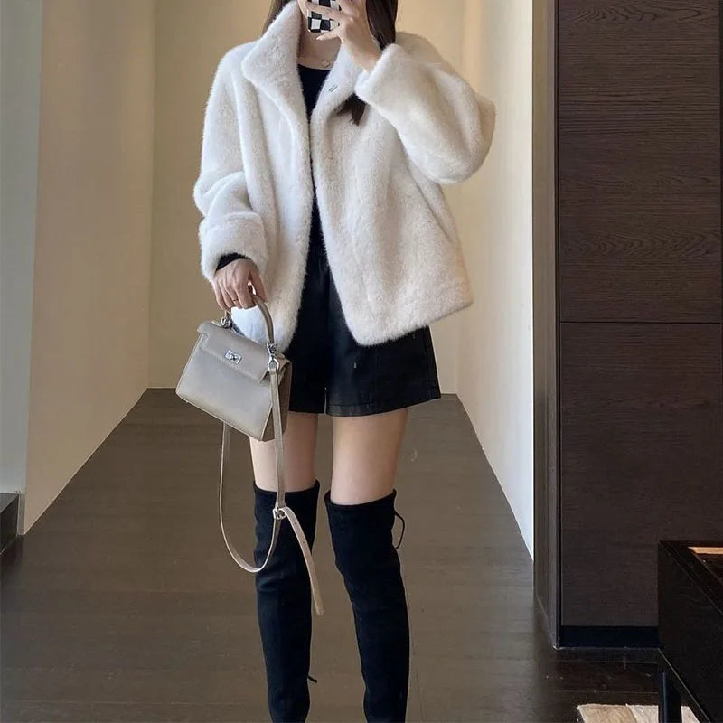Luxury Mink Fur Loose Stand Collar Fur Coat