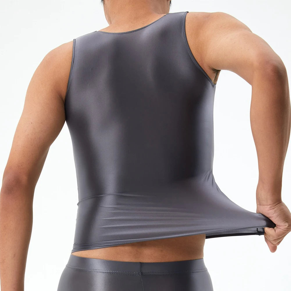 Men's Top Casual Oil Shiny Sleeveless Smooth
