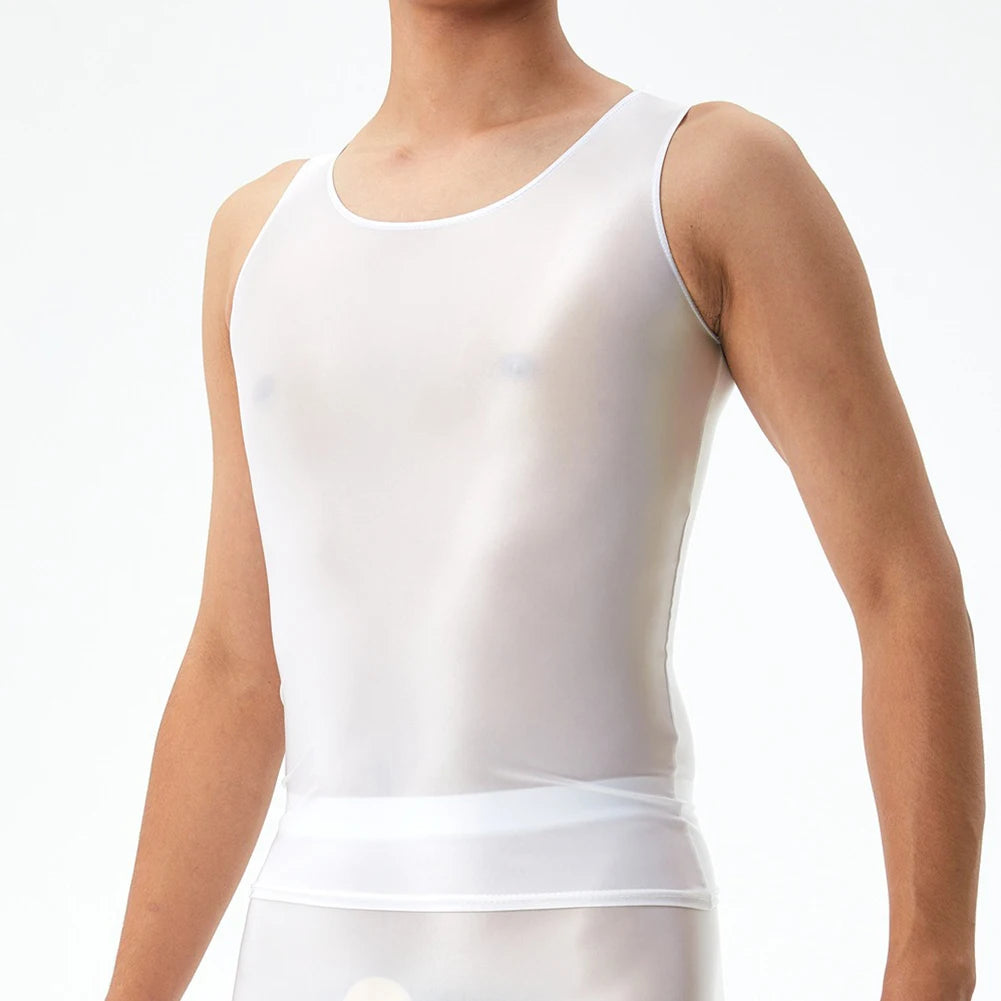 Men's Top Casual Oil Shiny Sleeveless Smooth